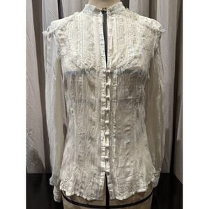 Y2K Crushed Silk With Lace And Mesh Trim Blouse S